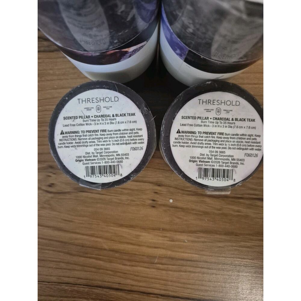 Pillar Candle Set Of 4 Charcoal & Teak Wood Scented Candle 2 Big/2 Small S15 - Picture 6 of 6